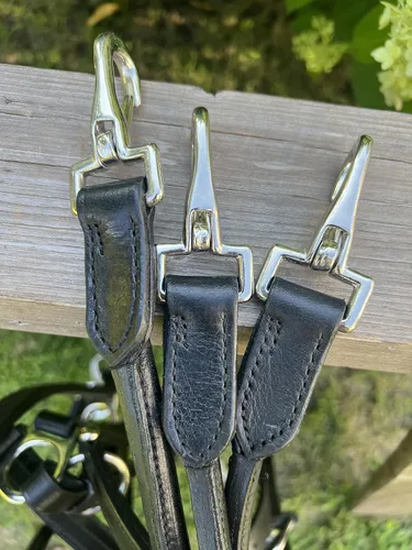 Vista 8 de Leaders - Cabestro de cuero para caballos con placa de nombre grabada personalizada, cabestro para caballo, negro/plateado
