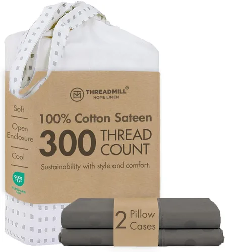 Vista 10 de Threadmill Juego de fundas de almohada tamaño king de 2 piezas - 100% algodón puro de 300 hilos, tejido de satén beige - Fundas de almohada ultra
