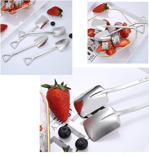 Vista 3 de Juego de cucharas de postre, 4 cucharas de acero inoxidable de 6 pulgadas, cuchara de fruta para helado para el hogar, cocina o restaurante
