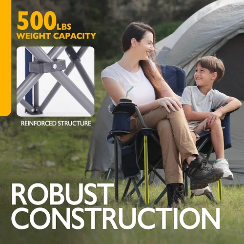 Vista 3 de Silla de camping plegable de gran tamaño para adultos, soporta 500 libras, tela transpirable, soporte para tazas aislado, enfriador de 8 latas