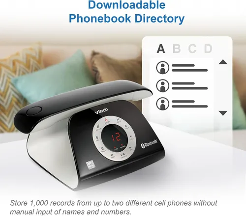 Vista 5 de VTech VS122 DECT 6.0 Teléfono inalámbrico de diseño retro con sistema de contestador, bloqueador inteligente de llamadas y conexión Bluetooth a