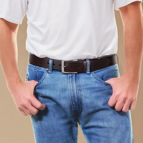 Vista 2 de Cinturón Buffway de piel italiana, resistente, cinturones de vestir con hebilla clásica, resistente, informal, para hombre
