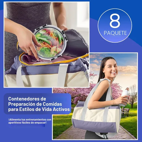 Vista 5 de Sorbus Juego de 16 recipientes de vidrio para preparación de comidas, 8 recipientes redondos de 32 onzas con tapas herméticas, aptos