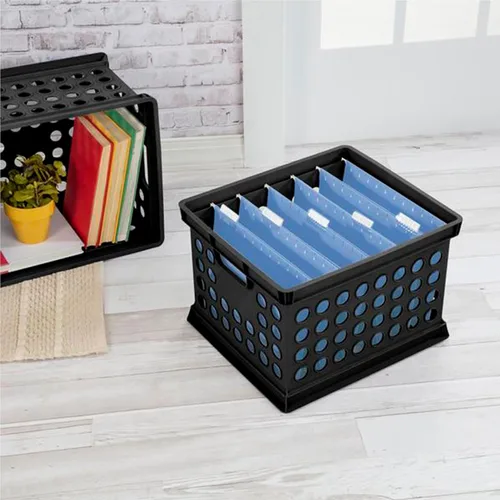 Vista 6 de Sterilite - Cajas de almacenamiento apilables de plástico con asas para organizar archivos para el hogar, oficina, dormitorio, garaje o área de Negro