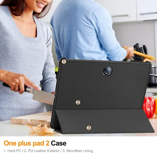 Vista 5 de Funda para OnePlus Pad 2 de 12.1 pulgadas, ultrafina y ligera, poliuretano de calidad, resistente a los arañazos, color negro