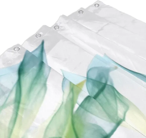 Vista 3 de YLATY2635 - Cortina de ducha de flores abstractas para baño, juego de cortina de ducha bohemia con hojas florales verdes, tela transparente
