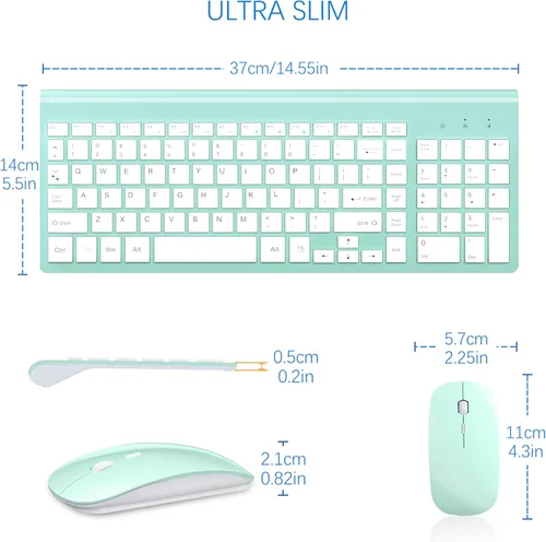 Vista 6 de Combo de teclado y mouse inalámbrico ultradelgado, TopMate 2.4G, mouse USB compacto silencioso de 2400DPI y teclado de interruptor de tijera