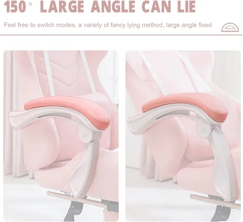 Vista 6 de Linda silla de juegos con reposapiés, sillas de videojuegos de respaldo alto, silla Kawaii de piel sintética con soporte lumbar y reposacabezas