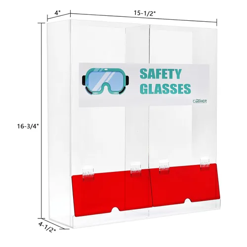 Vista 2 de CiaoHER Dispensador de gafas de seguridad de acrílico para montaje en pared, 2 compartimentos