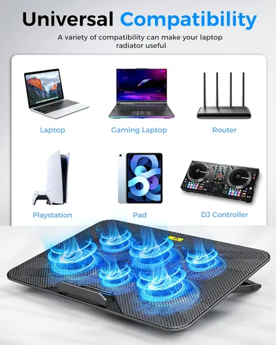 Vista 6 de AICHESON Almohadilla de refrigeración para laptop con 6 ventiladores de alta velocidad, enfriador para laptop con ángulos ajustables, compatible