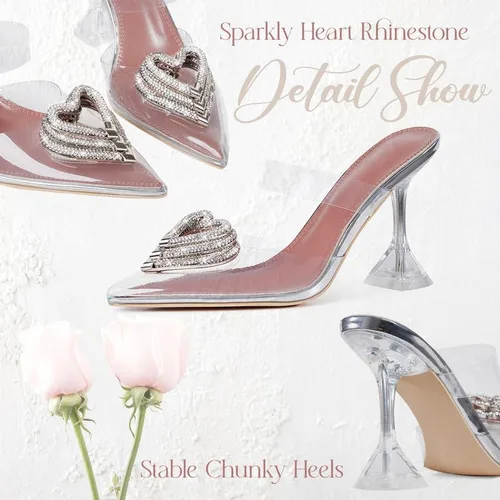 Vista 2 de Tacones transparentes para mujer, tacones brillantes de gatito, tacones altos con diamantes de imitación, sandalias transparentes con tiras gruesas