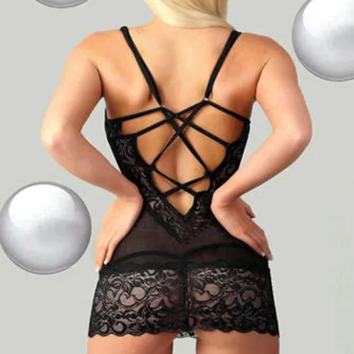 Vista 2 de Lencería sexy para mujer, lencería de encaje con lazo, lencería erótica, camisón