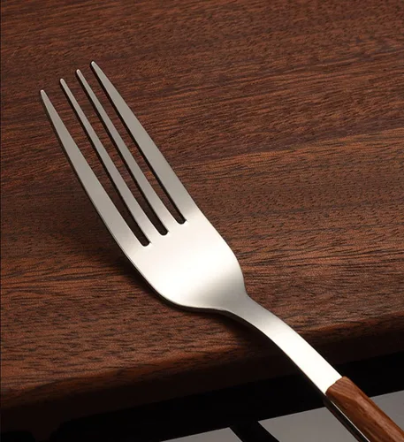 Vista 4 de Wood Silverware Set for 6 Modern Cutlery Utensils 18/10 Stainless Steel Flatware Set Wood Grain Handle 24 Piece Include Knives Forks and Spoons