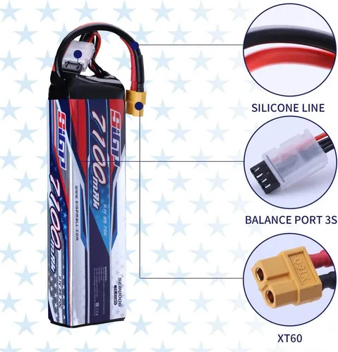 Vista 3 de 3S 11.1V Lipo Batería 7100mAh 70C Soft Pack con XT60 Conector para RC Coche Camión Tanque Barco Carreras Hobby