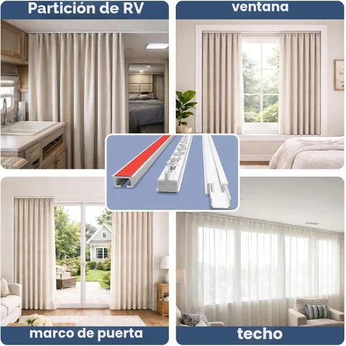 Vista 4 de Riel de cortina de techo autoadhesivo (4.72 pies, 4.7 ft, blanco) para montaje en pared suave, sin tornillos, cortinas adhesivas
