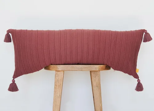 Vista 8 de Baked Clay - Funda de almohada lumbar acanalada, 14 x 36 pulgadas, tejido de algodón con borlas, acento acogedor para cama, sofá o banco de entrada