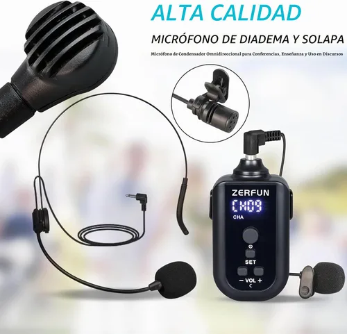 Vista 6 de Sistema de Micrófono Inalámbrico Recargable de 4 Canales Pro, Micrófono de Mano de Metal UHF Auricular Lavalier de Solapa Inalámbrico para Iglesia