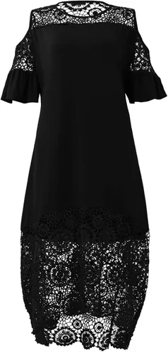 Vista 3 de ZEFOTIM Vestido de fiesta para invitados de boda, vestido de encaje casual con cuello redondo, cintura imperio, volantes, suelto, largo, vestido