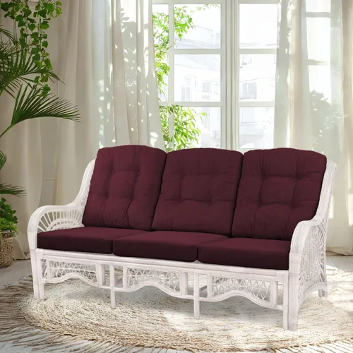 Vista 14 de Malibu Lounge Sofá de tres plazas de mimbre de ratán natural, diseño hecho a mano (cojines marrón claro, colonial)