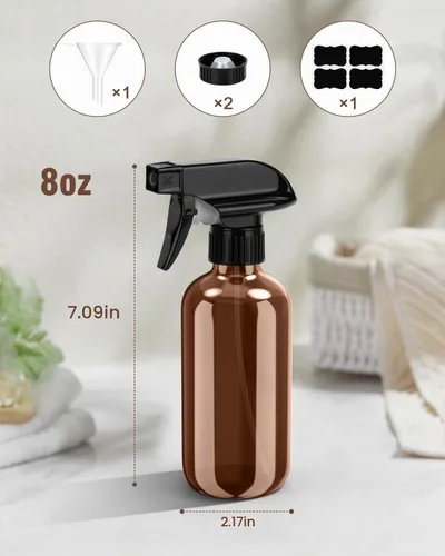 Vista 4 de Bontip Botella pulverizadora de vidrio de 16 onzas para limpieza, plantas Ámbar
