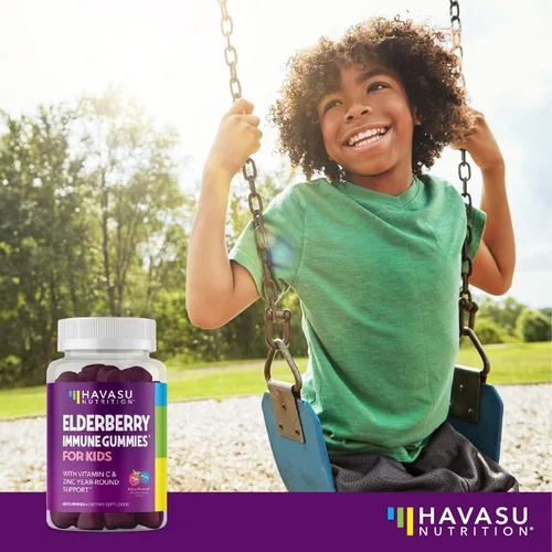 Vista 7 de Gomitas de saúco para niños con zinc y vitamina C, suplemento de apoyo inmunológico para niños, 60 unidades, vegano, sabor a bayas, conveniente