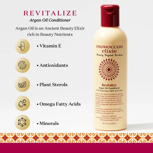 Vista 3 de Moroccan Elixir Acondicionador revitalize de aceite de argán para cabello seco, dañado, teñido y sin sulfatos, parabenos y silicona, acondicionador
