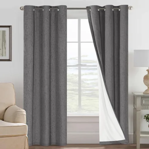 Vista 157 de H.VERSAILTEX Cortinas 100% opacas con aislamiento térmico, texturizadas, de lino, con bloqueo completo de calor y luz, para sala de estar y Negro