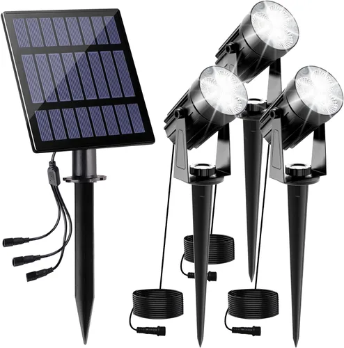 Vista 8 de Luces solares para exterior, focos de paisaje IP65 impermeables con cable de 3m, luces de pared para exterior con encendido y apagado automático