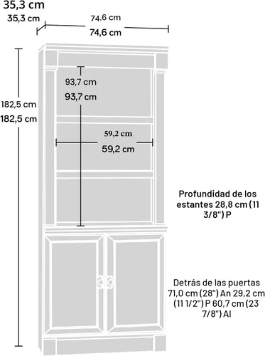 Vista 3 de Sauder Palladia - Estantería con almacenamiento, estantería para biblioteca con puertas y estantes ajustables, en acabado de roble glaciar