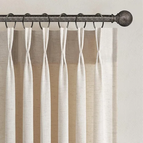 Vista 9 de Topfinel 2 paneles de cortinas plisadas de lino beige y blanco de 63 pulgadas de largo, para dormitorio y sala de estar, cortinas semitransparentes