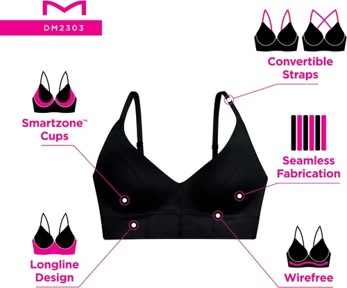 Vista 5 de Maidenform Bralette sin costuras M Rib para mujer, brasier sin hilos suave, tirantes convertibles