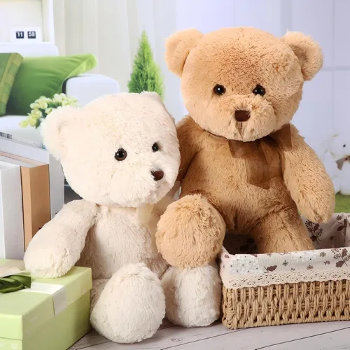 Vista 7 de HyDren Paquete de 2 animales de peluche de oso de 18 pulgadas con lazo para regalos de cumpleaños, decoración de baby shower, decoraciones de fiesta