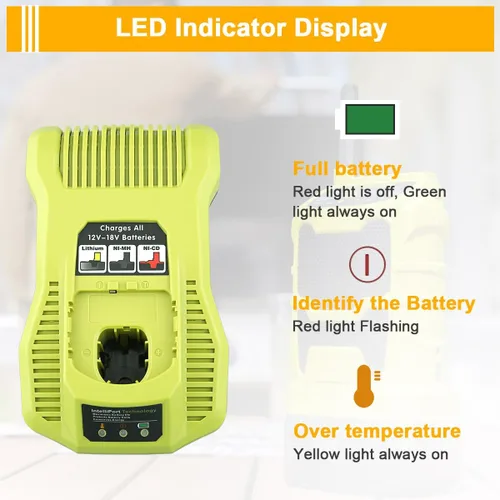 Vista 4 de 2Pack 6.0Ah PBP2005 P108 Replacement for Ryobi 18V Battery and P117 Charger Charging Station Starter Kit Compatible with Over 225 for 18v Lithium