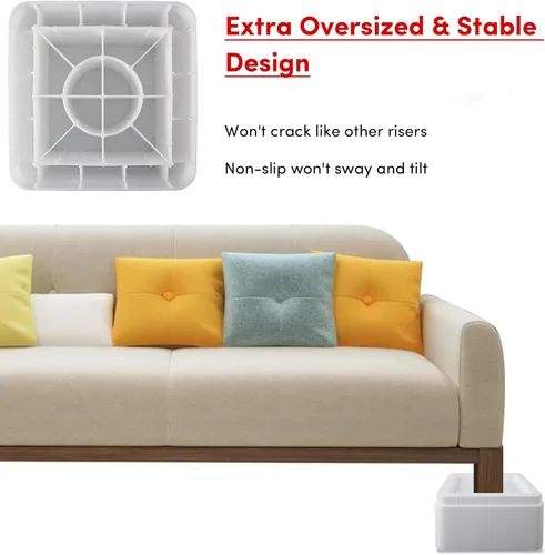 Vista 5 de DEDU Elevadores de cama de gran tamaño, resistentes, apilables, paquete de 4, elevadores de muebles para sofás de 2 pulgadas o 4 pulgadas, soporta