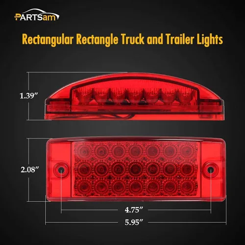 Vista 3 de Partsam 2 luces LED rectangulares rojas de 6 pulgadas para remolque, 21 diodos con reflectores+par de luces de marcador frontal lateral ámbar de 6
