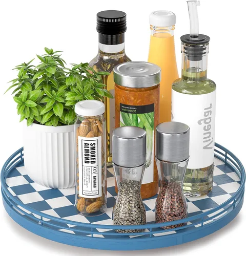 Vista 12 de Marble Lazy Susan - Tocadiscos para mesa, bandeja redonda de mármol de grano de madera antigua de 10 pulgadas para mesa de comedor, encimera de Negro