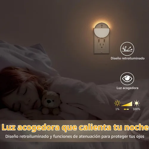 Vista 5 de YUNLEX Paquete de 2 luces nocturnas enchufables con sensor de movimiento y sensor de atardecer a amanecer, atenuación continua, luz nocturna LED