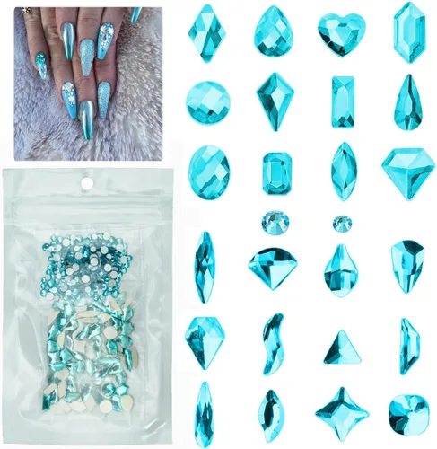 Vista 8 de Diamantes de imitación negros para uñas, 120 formas múltiples con parte trasera plana, gemas de cristales negros azabache + SS10 SS16 cuentas