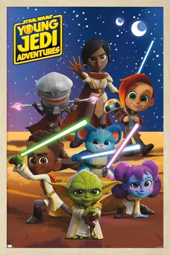 Vista 7 de Trends International Star Wars: Young Jedi Adventures - Póster de pared de grupo, 14.725 x 22.375 pulgadas, versión enmarcada de madera de granero