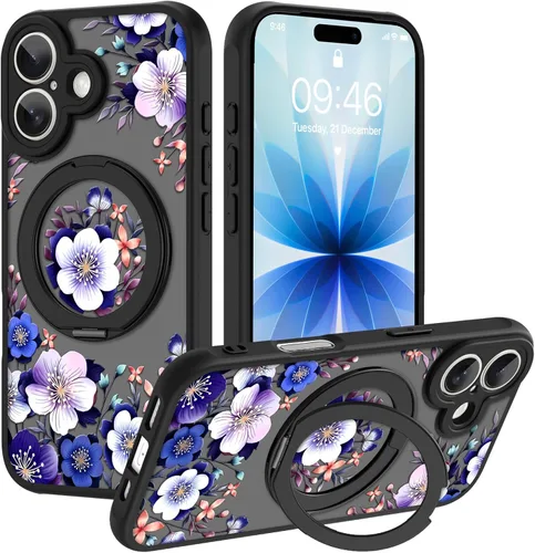 Vista 59 de OOK Funda magnética para iPhone 13 Pro Max [compatible con MagSafe] Funda delgada translúcida mate con flor silvestre negra, protección para lente