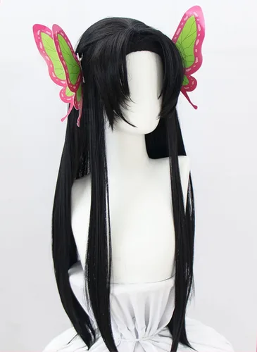 Vista 2 de MAGGAZ Anime Demon Slayer Cosplay Wig Long Ponytails Hair Wigs for Kimetsu no Yaiba Kochou Kanae Role Play Halloween Wigs with Wig Cap Coser Wig