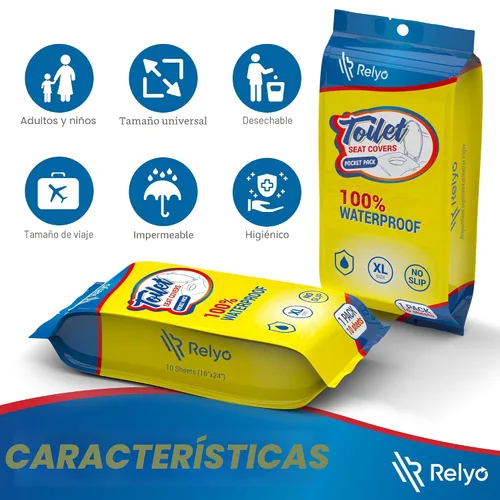 Vista 4 de Relyo Paquete de 20 fundas desechables XL para asiento de inodoro, impermeables, con pestañas adhesivas para adultos, niños y niños, viajes, baños