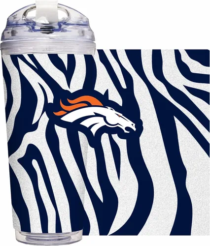 Vista 32 de Rico Industries NFL Football Glitter 24 onzas Vaso de purpurina acrílico con tapa con bisagra, Vaso de doble pared oficialmente licenciado con pajita