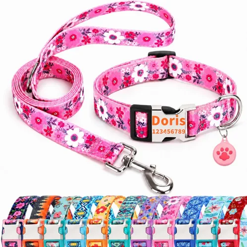 Vista 12 de Collar de perro personalizado personalizado con etiqueta de identificación grabada, nombre de perro y número de teléfono/collares de perro