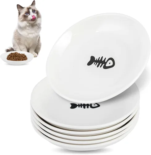 Vista 13 de Paquete de 6 cuencos de cerámica para gatos, cuenco de comida para gatos, juego de cuencos para gatos anti-fatiga de bigotes, platos anchos y poco