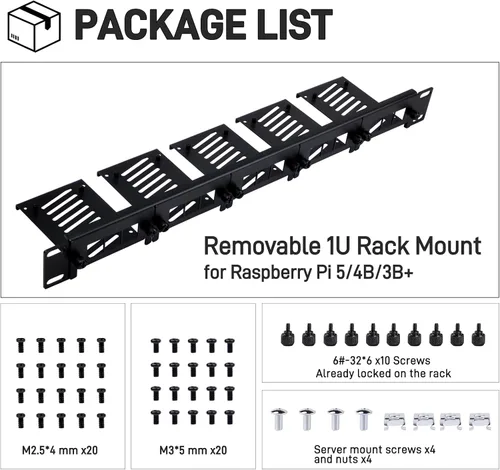 Vista 9 de GeeekPi 19 pulgadas 1U Rack Mount para Raspberry Pi 5/4B/3B+/3B, con soportes frontales extraíbles, compatible con gabinetes de servidor de 19