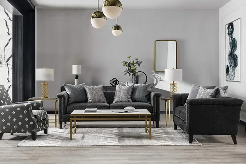Vista 2 de Acanva Sofá de lujo para sala de estar, con canal, de terciopelo, estilo esmoquin, copetudo, con brazo, 86 pulgadas