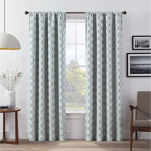 Vista 2 de Eclipse Lollie Total Privacy - Cortinas opacas con bolsillo para barra, diseño de enrejado (2 paneles), 52 x 84 pulgadas, color gris
