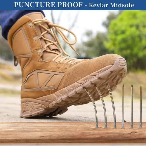 Vista 4 de Botas de trabajo tácticas militares para hombre, ligeras, con cremallera lateral, botas de combate del ejército, para senderismo