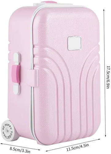 Vista 5 de Walfront Caja de almacenamiento de joyas musicales para niña caja de música con diseño de maleta bonita maleta rosa modelo de joyería regalo